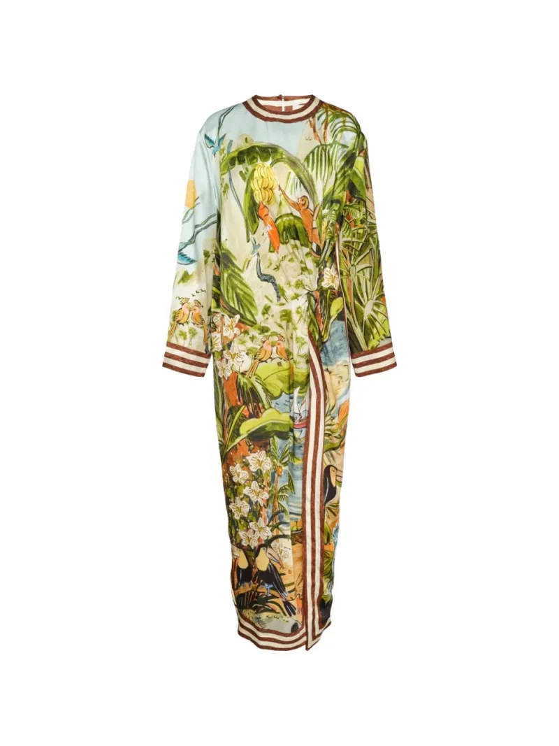 Rochie maxi ALEMAIS Tropical-Print Knot-Detail multicolor
