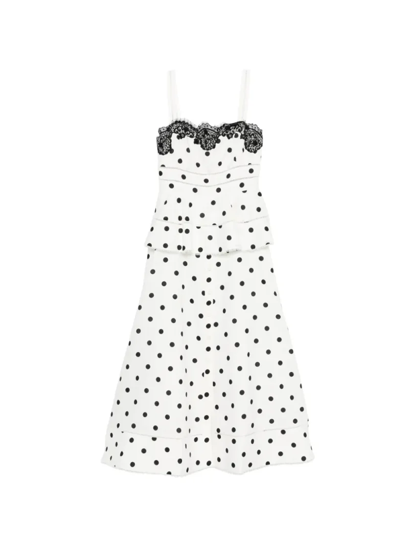 Rochie maxi Self-Portrait Polka Dot-Pattern Lace-Detail alb