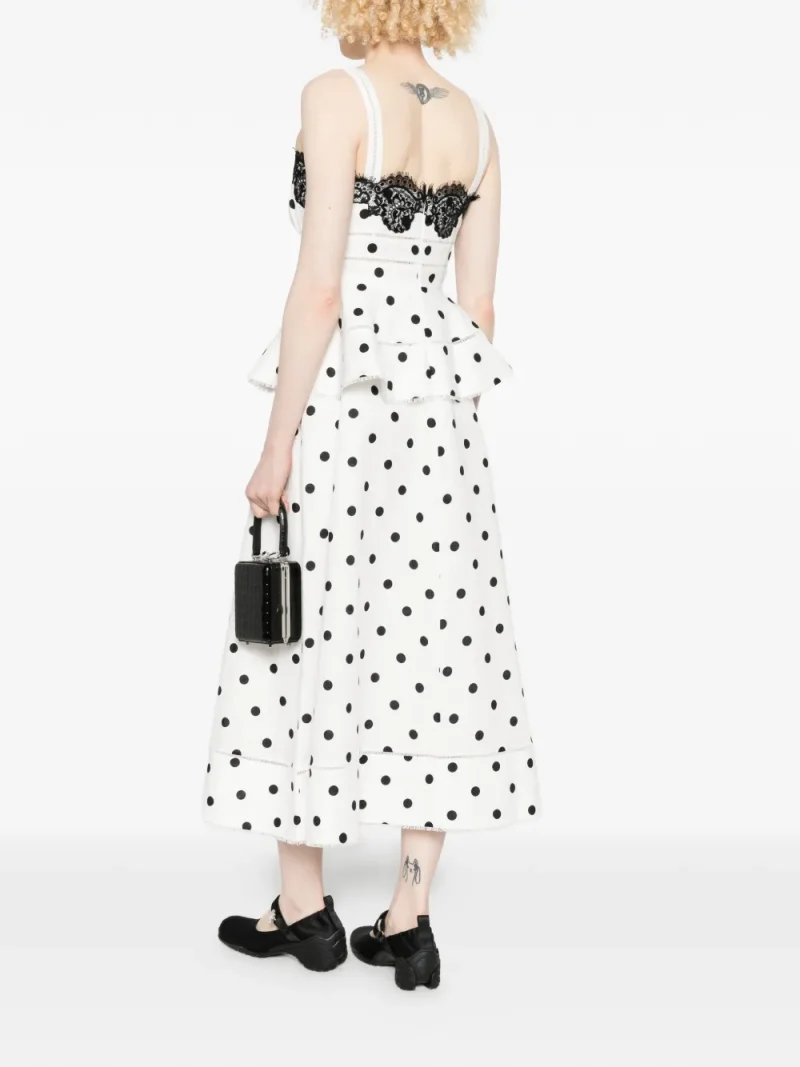 Alternative view of Rochie maxi Self-Portrait Polka Dot-Pattern Lace-Detail alb