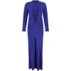 Rochie maxi Tom Ford Plunging-Neckline Front-Slit albastru