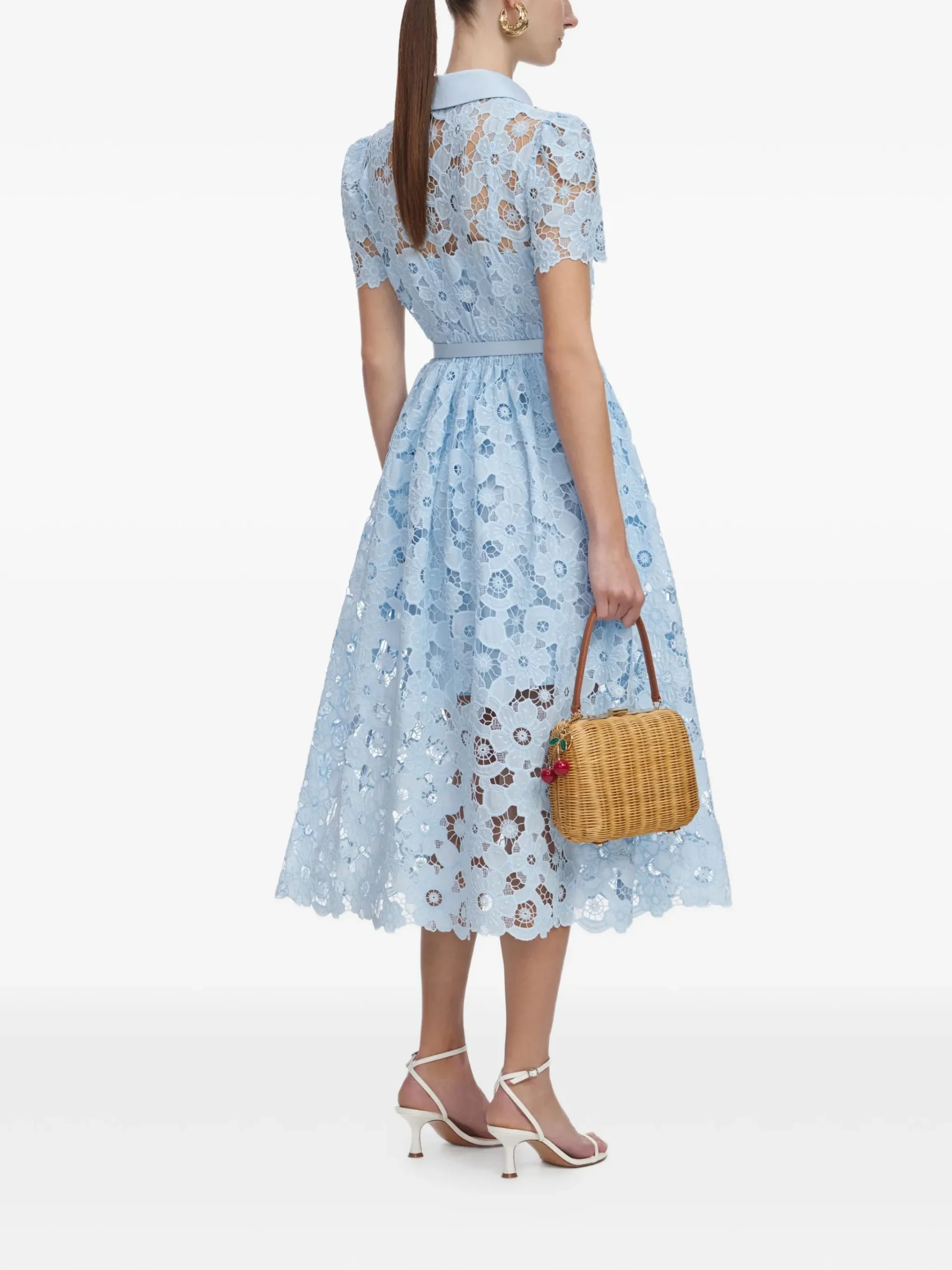 Rochie midi Self-Portrait Belted Floral-Lace albastru - imagine 2