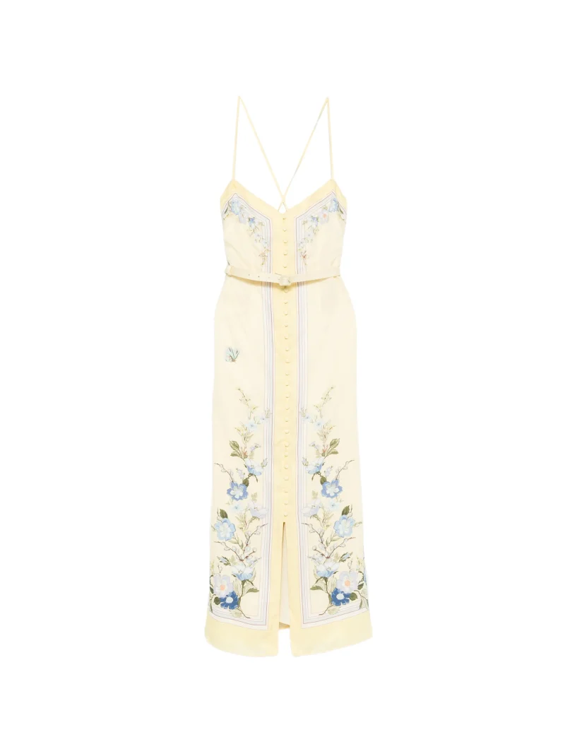 Rochie midi Self-Portrait Floral-Print galben
