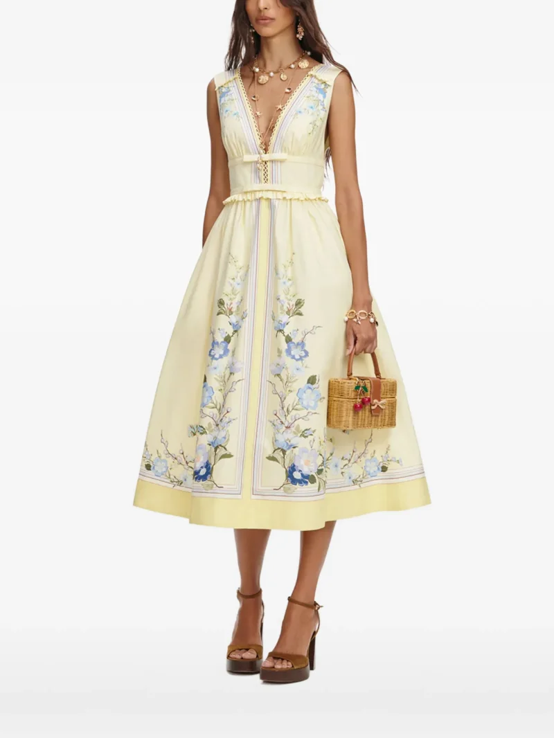 Rochie midi Self-Portrait Floral-Print Ruffled galben