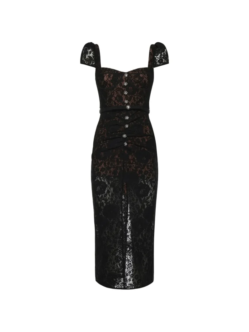 Rochie midi Self-Portrait Lace Button negru