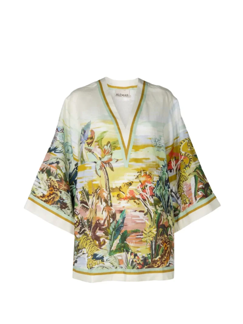 Rochie mini ALEMAIS Jungle Boogie V-neck Printed multicolor