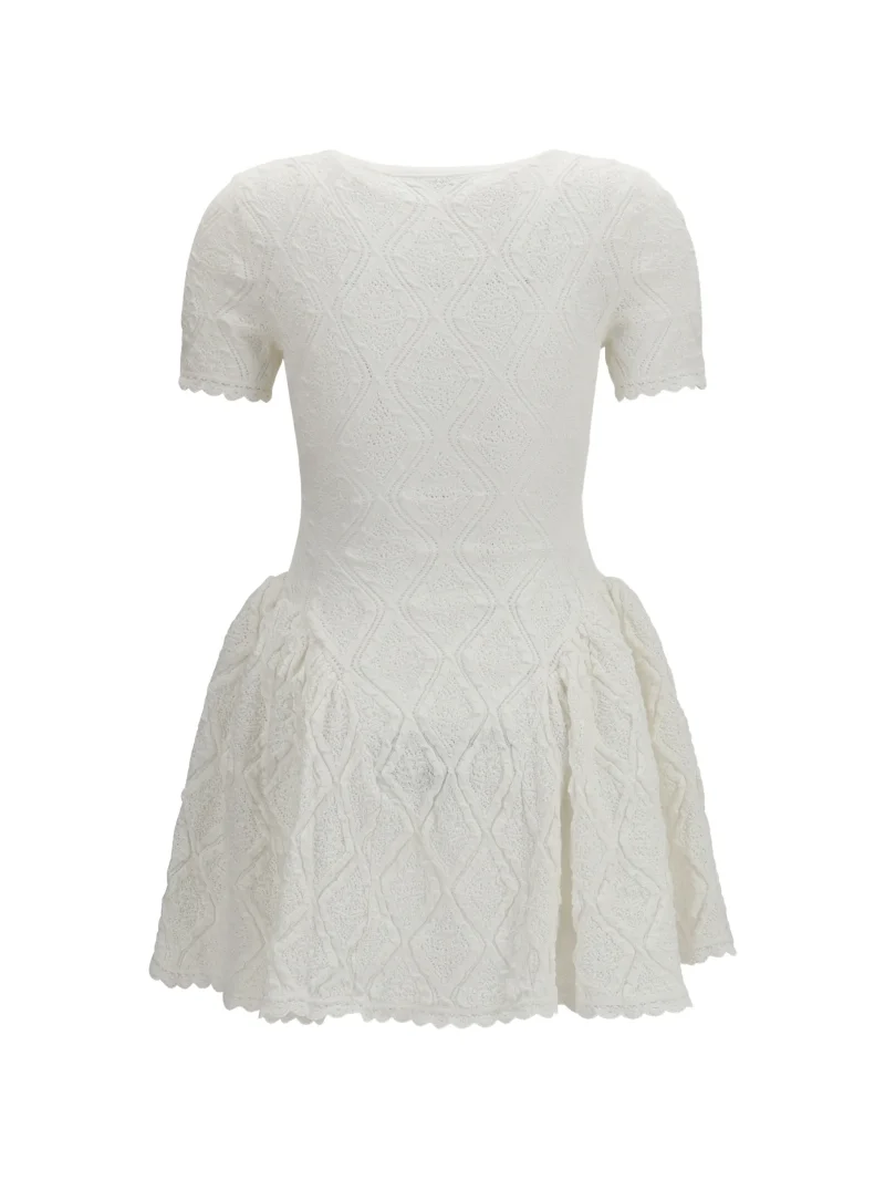 Alternative view of Rochie mini Self-Portrait Pointelle-Knit Flared alb