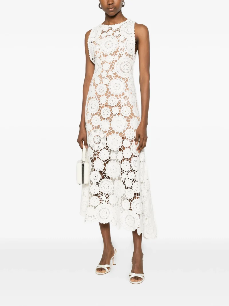 Alternative view of Rochie Self-Portrait floral-motif crochet-knit alb