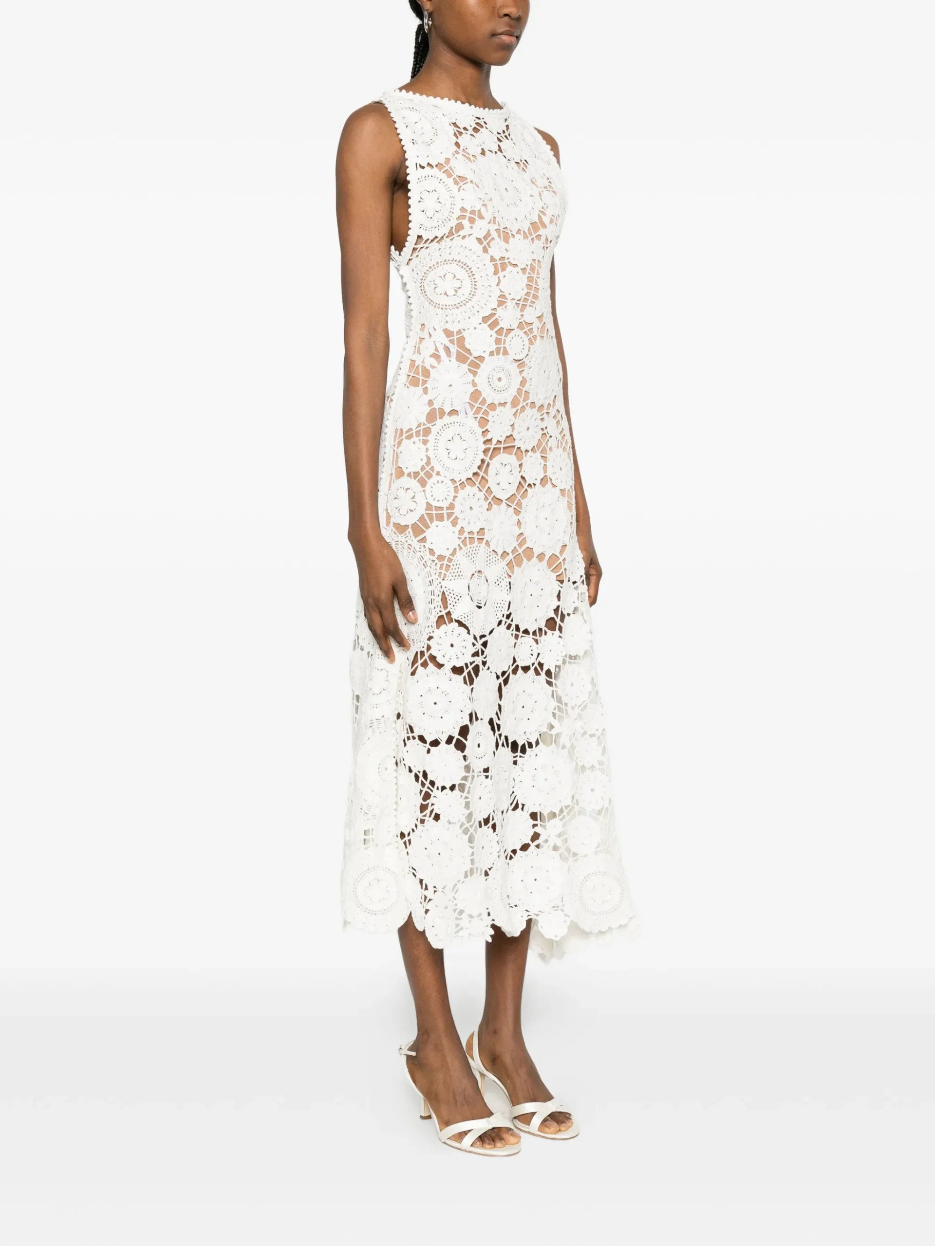 Rochie Self-Portrait floral-motif crochet-knit alb - imagine 5
