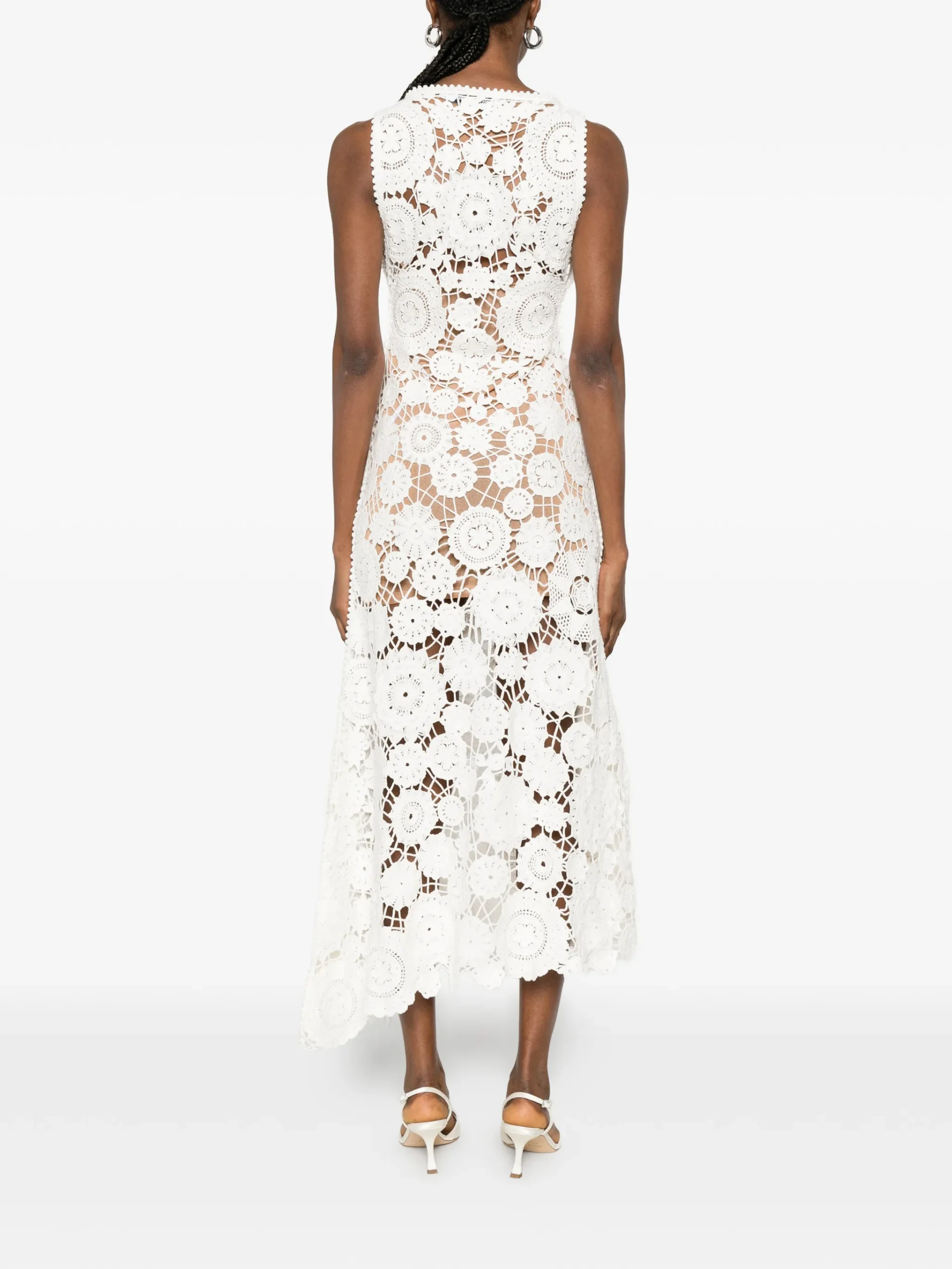Rochie Self-Portrait floral-motif crochet-knit alb - imagine 4