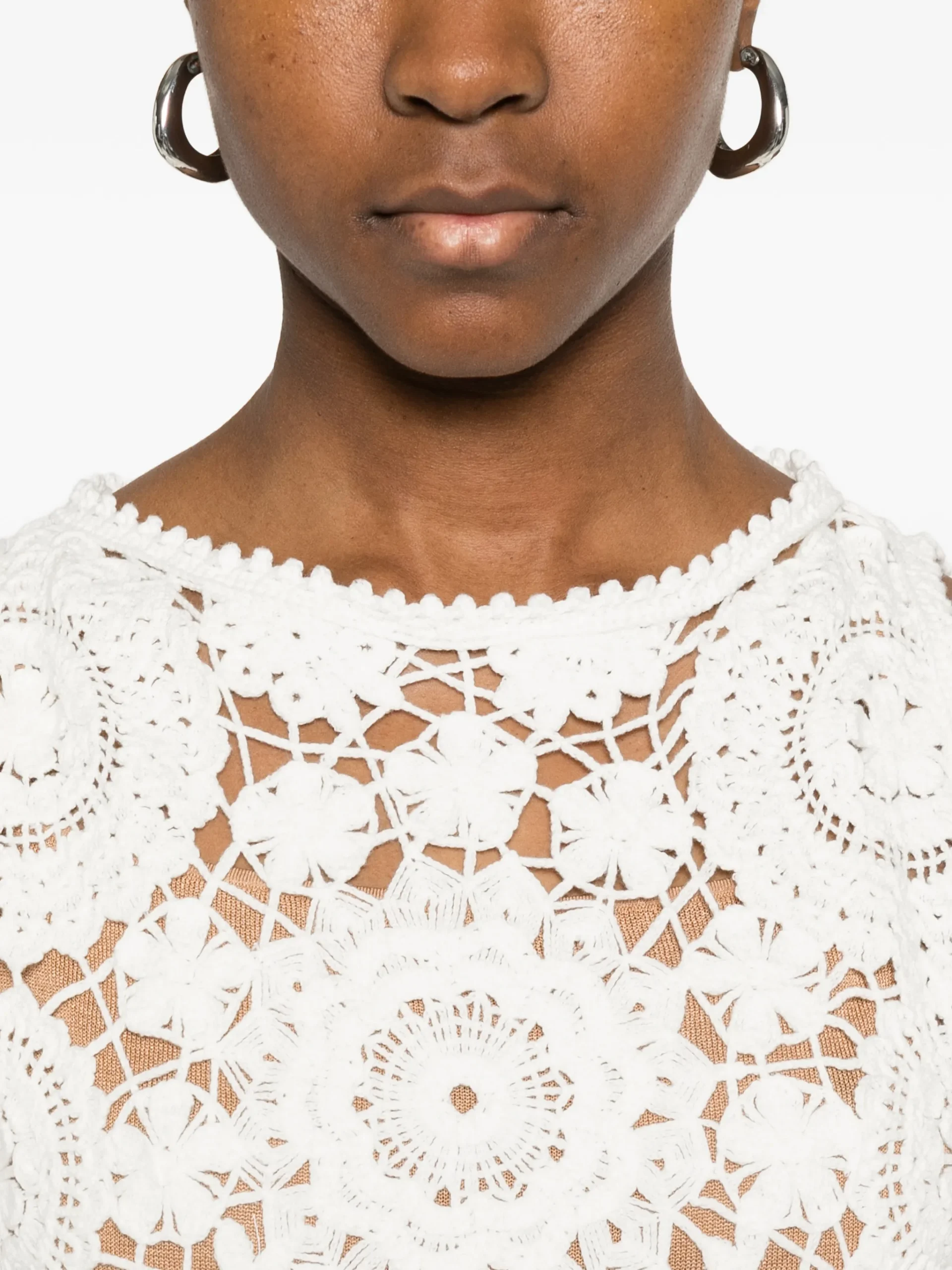 Rochie Self-Portrait floral-motif crochet-knit alb - imagine 3