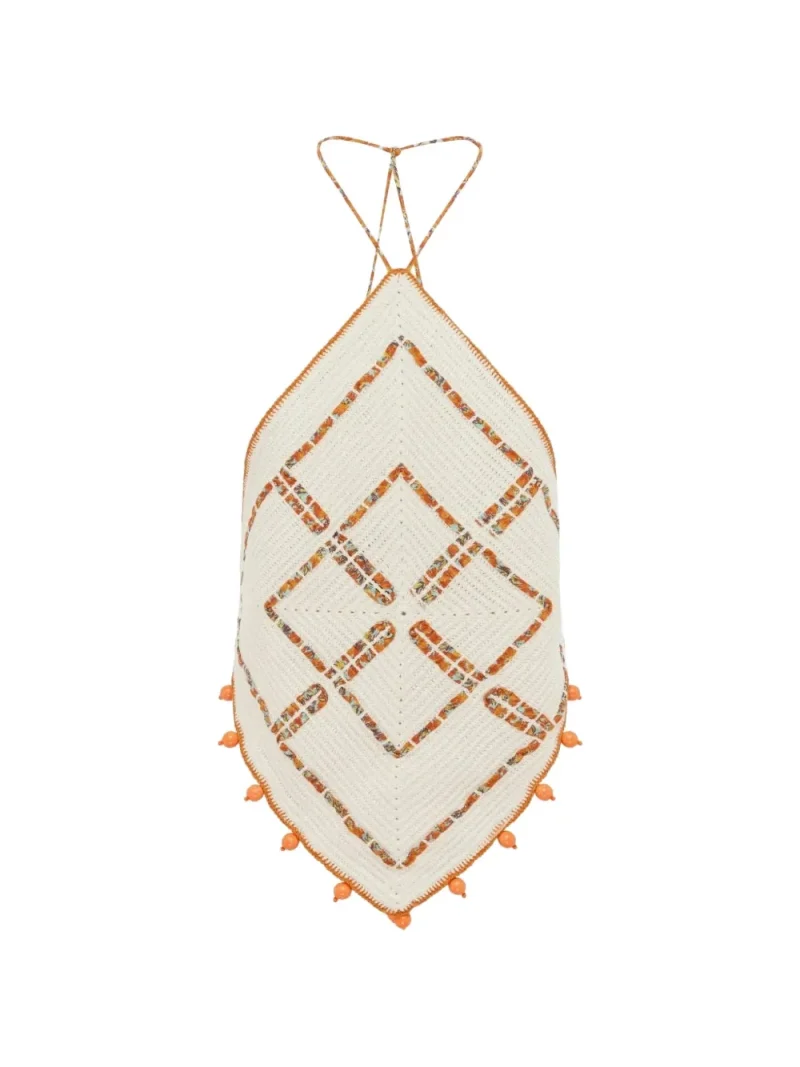 Top ALEMAIS Crochet-Knit Pom-Pom bej