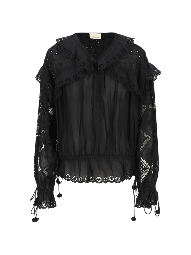 Top Isabel Marant Broderie-Anglaise Ruffled negru