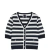 Top Juun.J Horizontal-Stripe Puff-Sleeve bleumarin