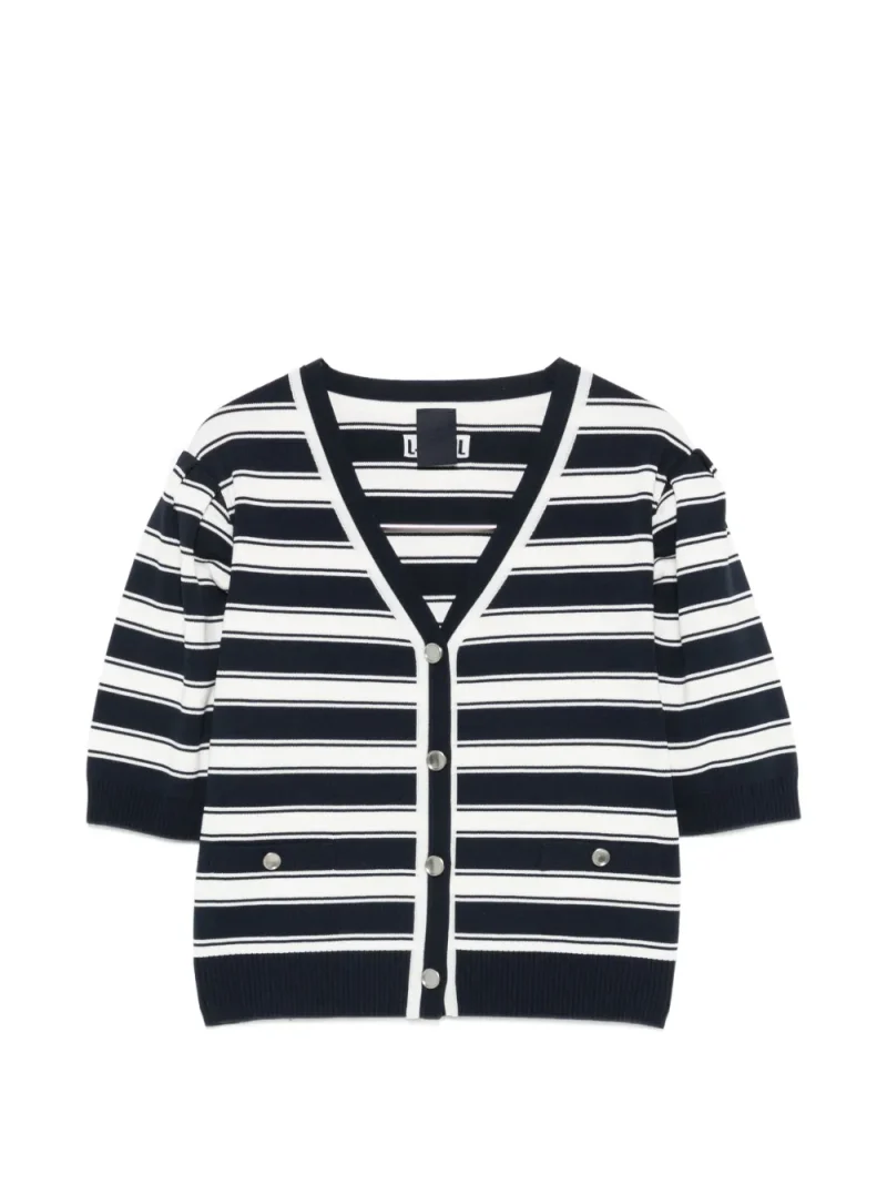 Top Juun.J Horizontal-Stripe Puff-Sleeve bleumarin