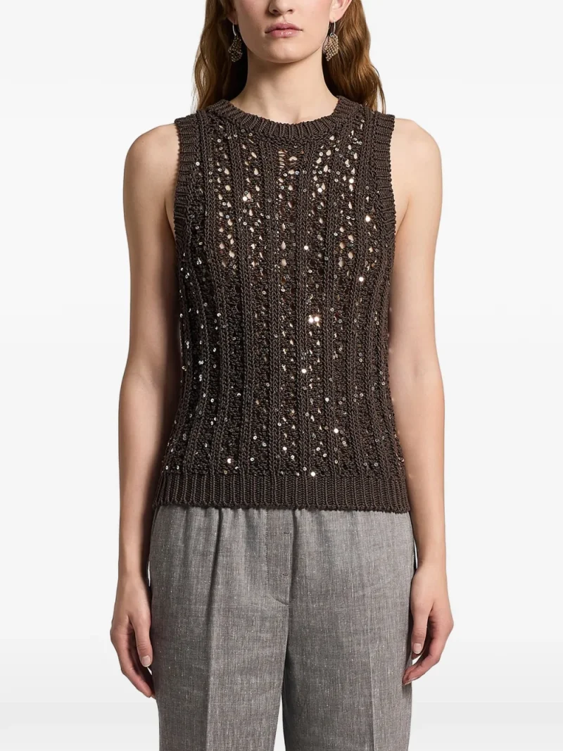 Top Peserico Sequinned Cotton maro