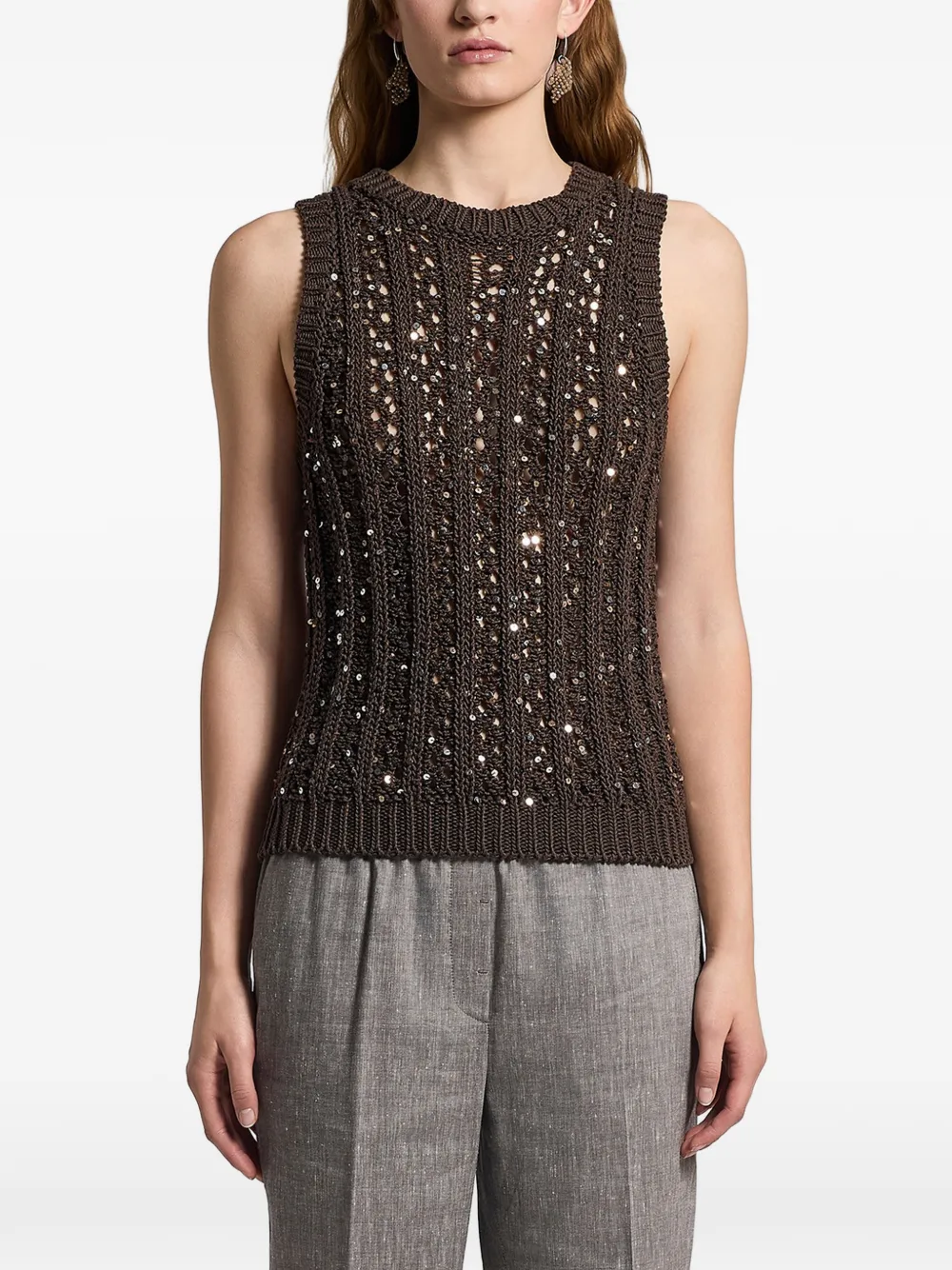 Top Peserico Sequinned Cotton maro