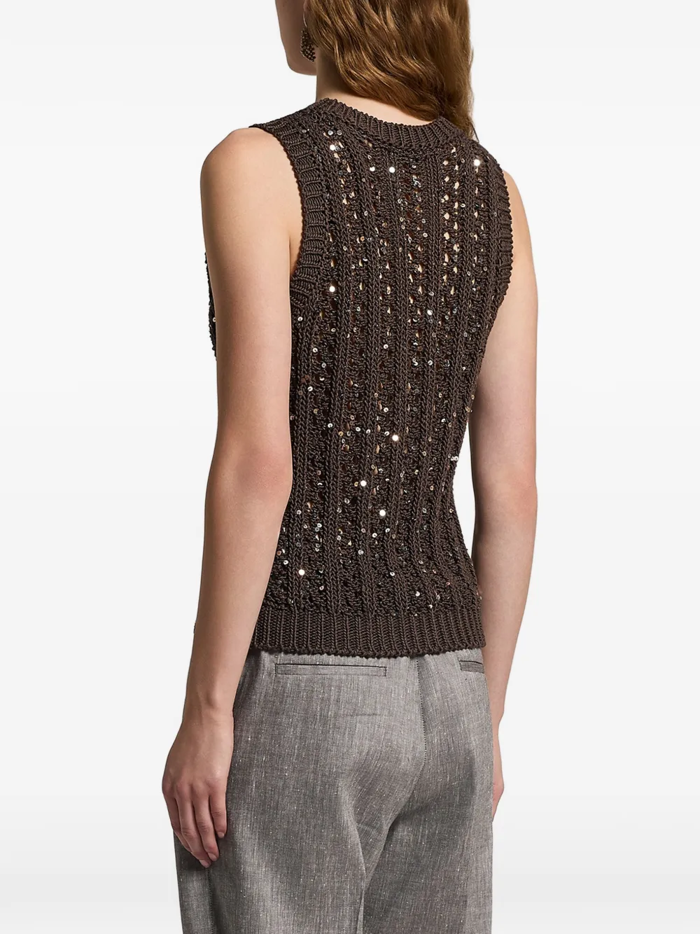 Top Peserico Sequinned Cotton maro - imagine 2