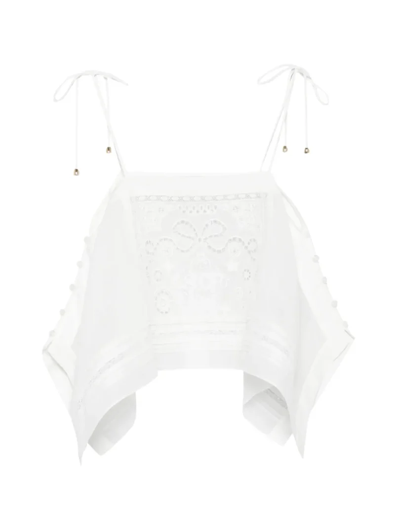 Top Self-Portrait Lace Tie-Strap alb
