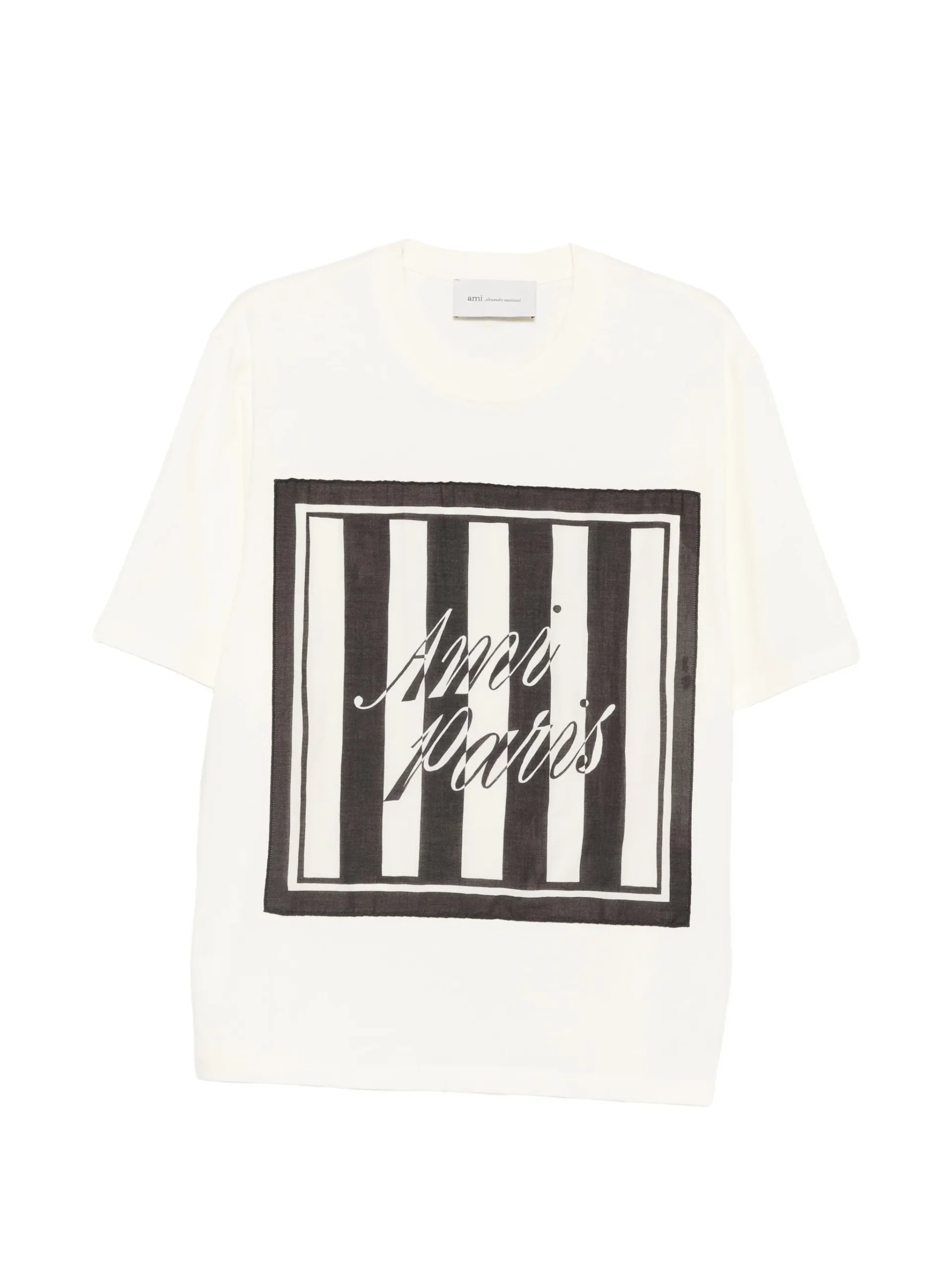 Tricou Ami Paris Logo-Print Striped-Patch alb