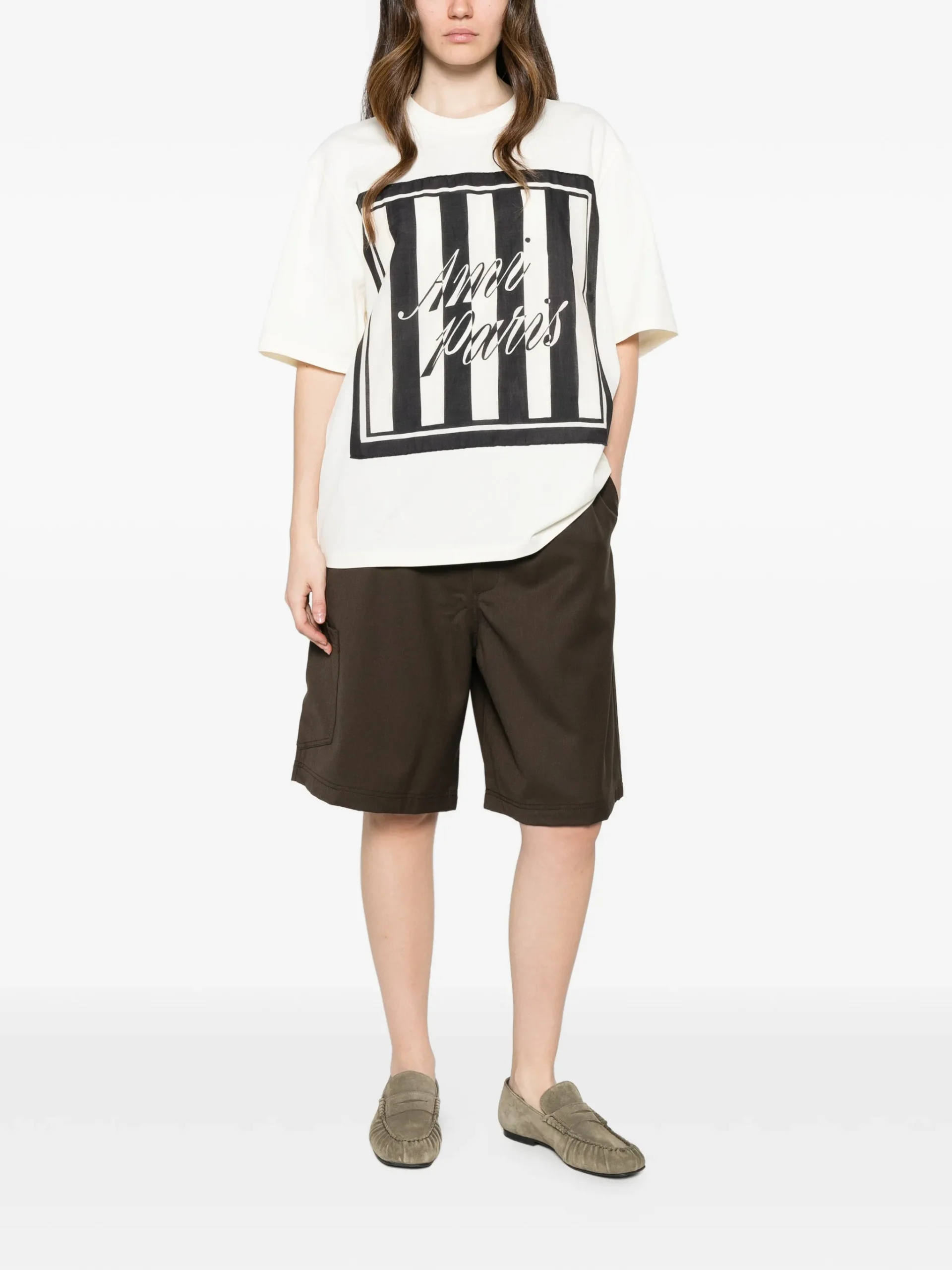 Tricou Ami Paris Logo-Print Striped-Patch alb - imagine 3
