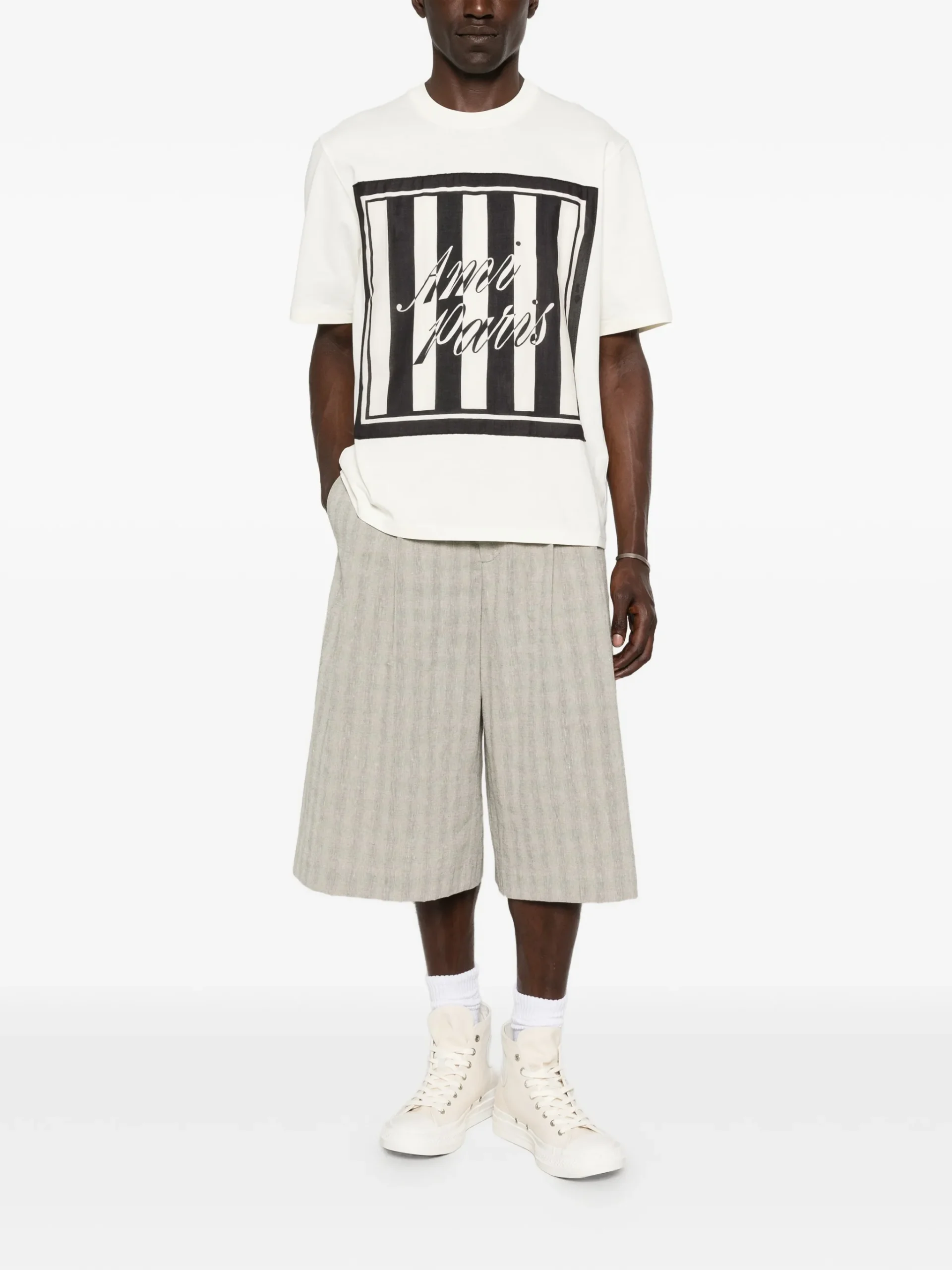 Tricou Ami Paris Logo-Print Striped-Patch alb - imagine 4
