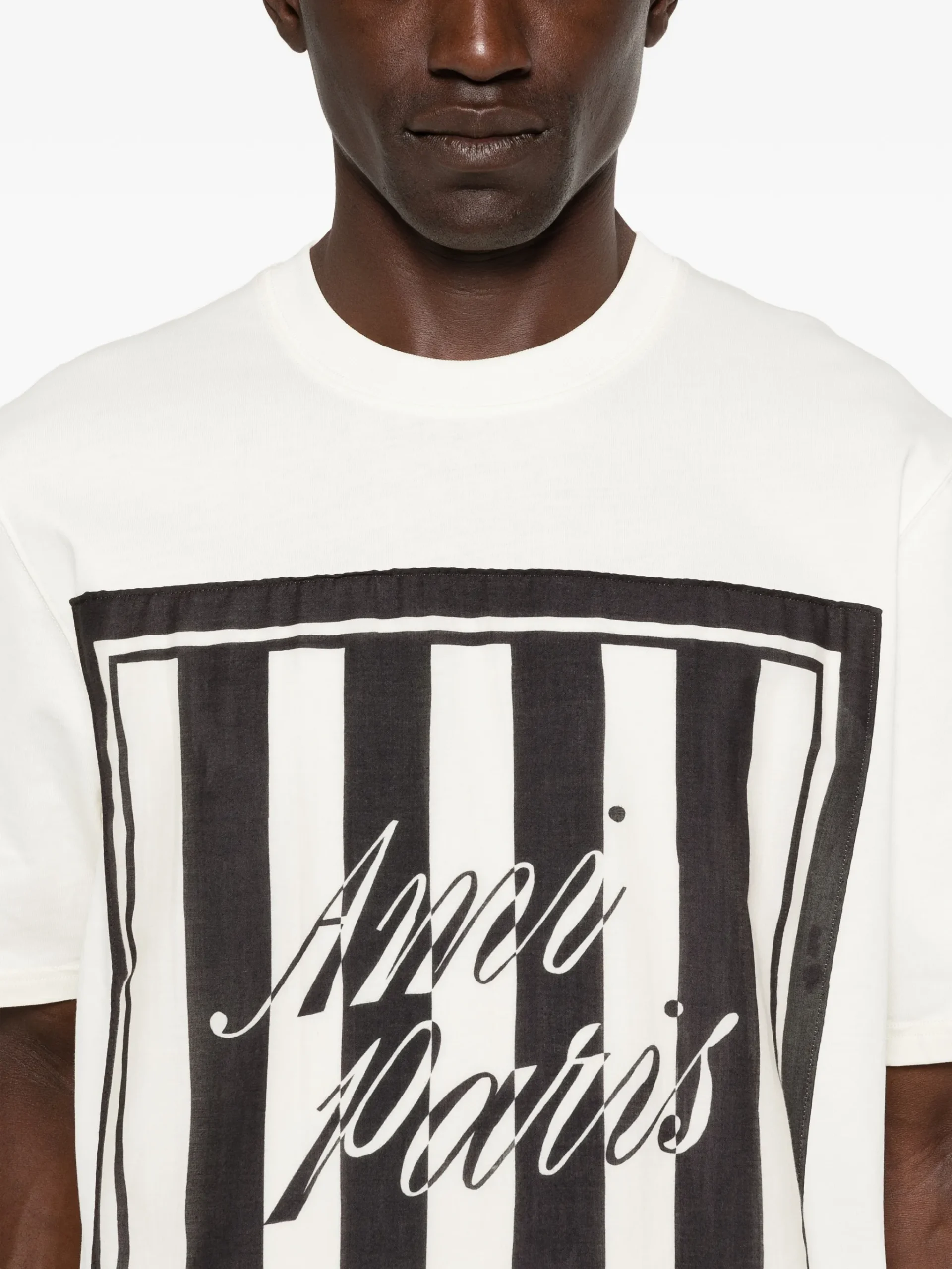 Tricou Ami Paris Logo-Print Striped-Patch alb - imagine 5