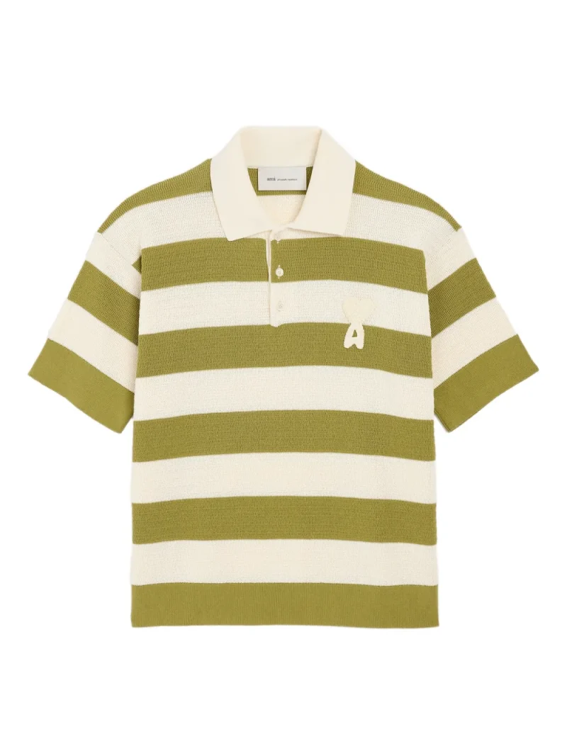 Tricou AMI Paris Striped Logo Polo verde