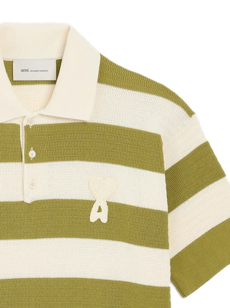 Alternative view of Tricou AMI Paris Striped Logo Polo verde