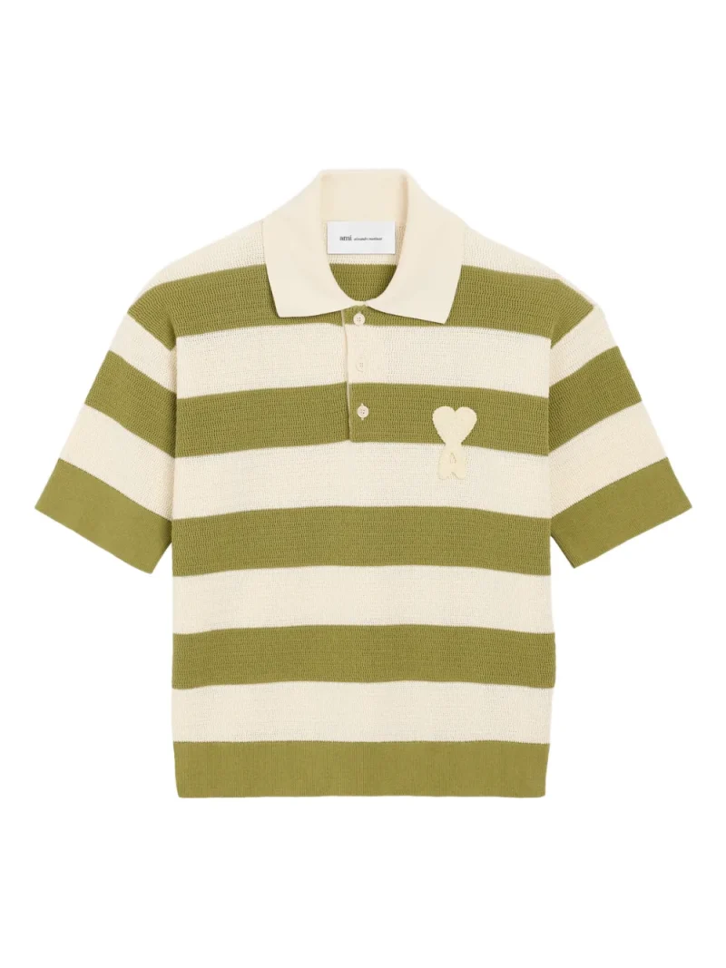 Tricou polo AMI Paris Ami De Coeur Striped verde