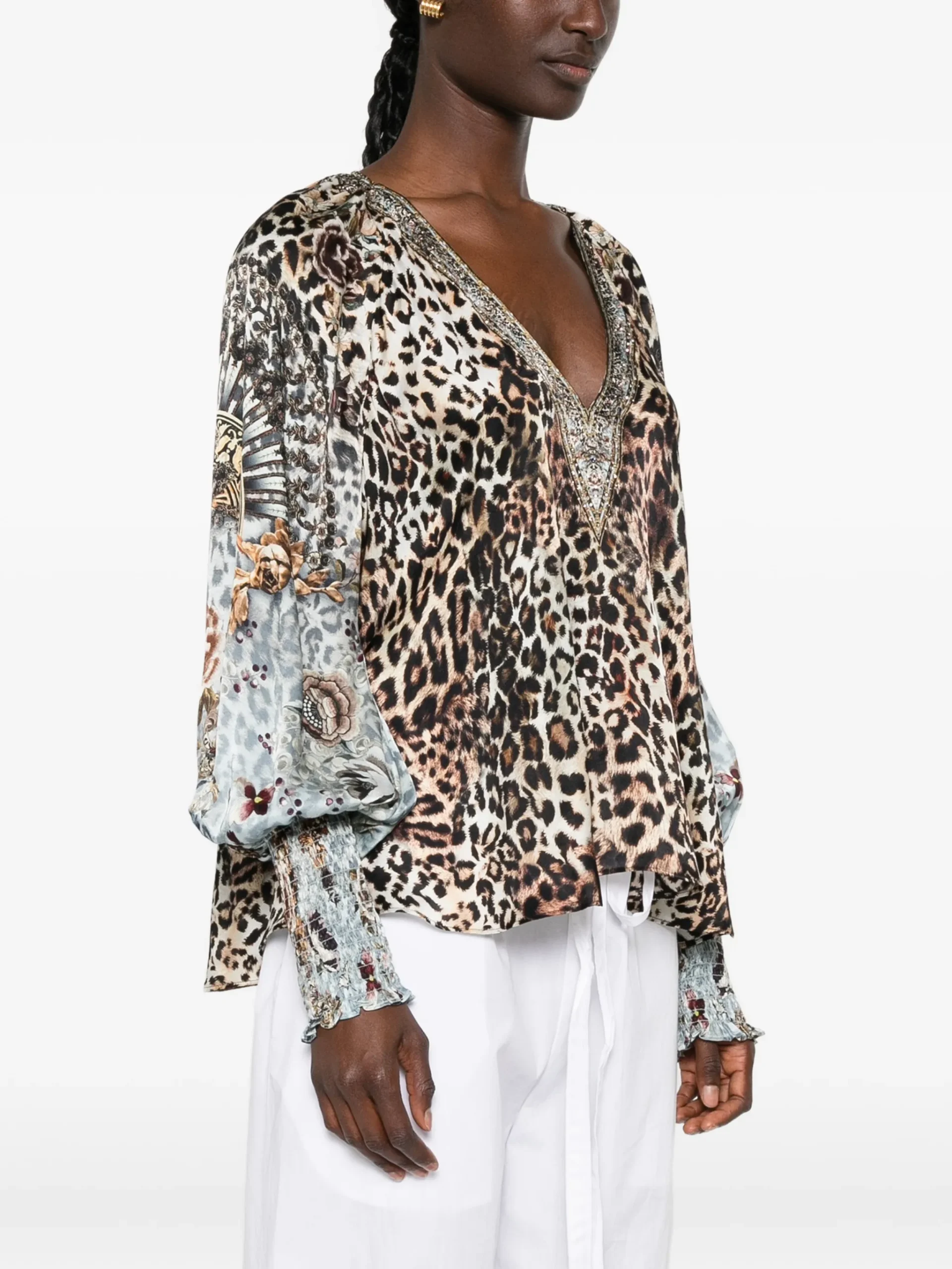 Bluza Camilla leopard-print crystal-embellished maro - imagine 5
