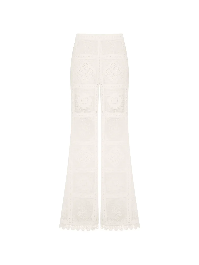 Pantaloni ZIMMERMANN Aster embroidered palazzo alb