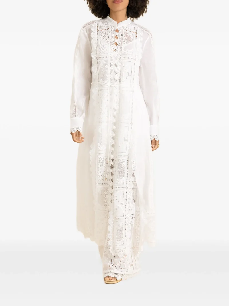 Alternative view of Pantaloni ZIMMERMANN Aster embroidered palazzo alb