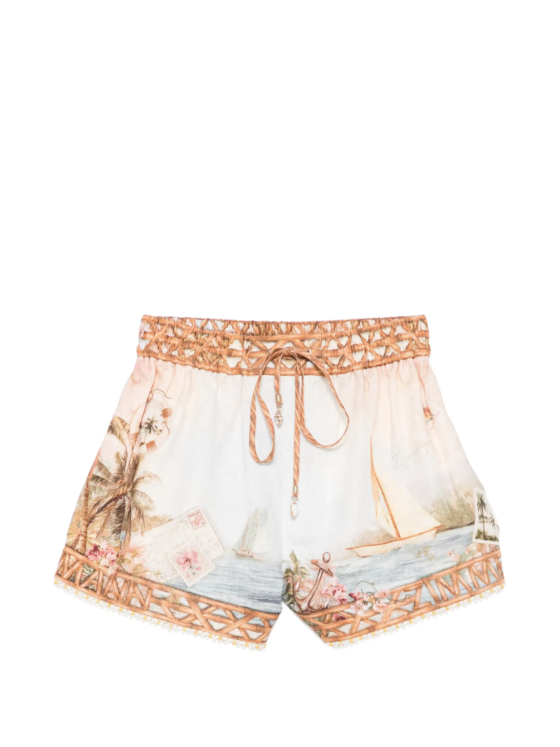 Pantaloni scurti ZIMMERMANN Mahon island map linen multicolor