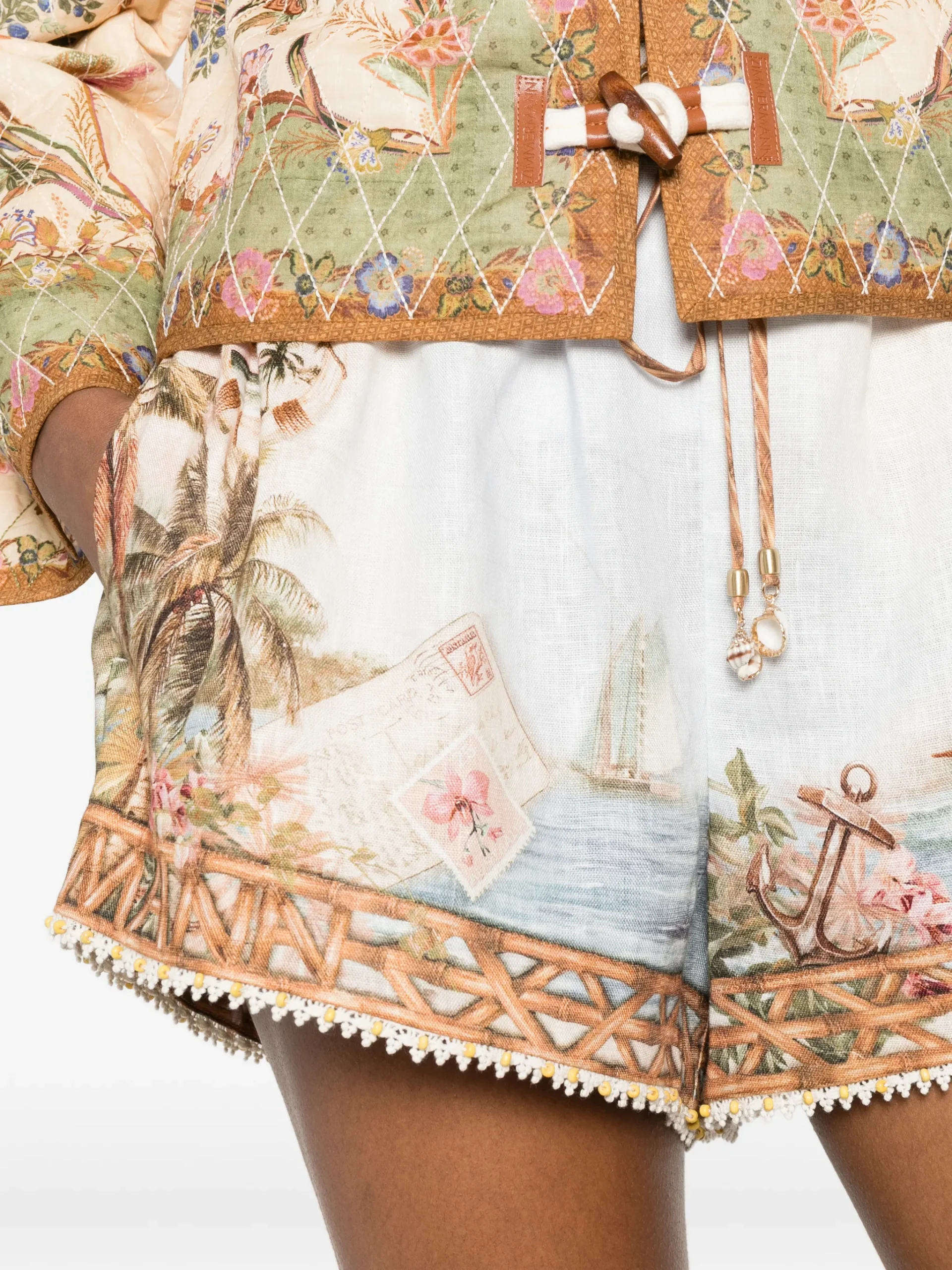 Pantaloni scurti ZIMMERMANN Mahon island map linen multicolor - imagine 3