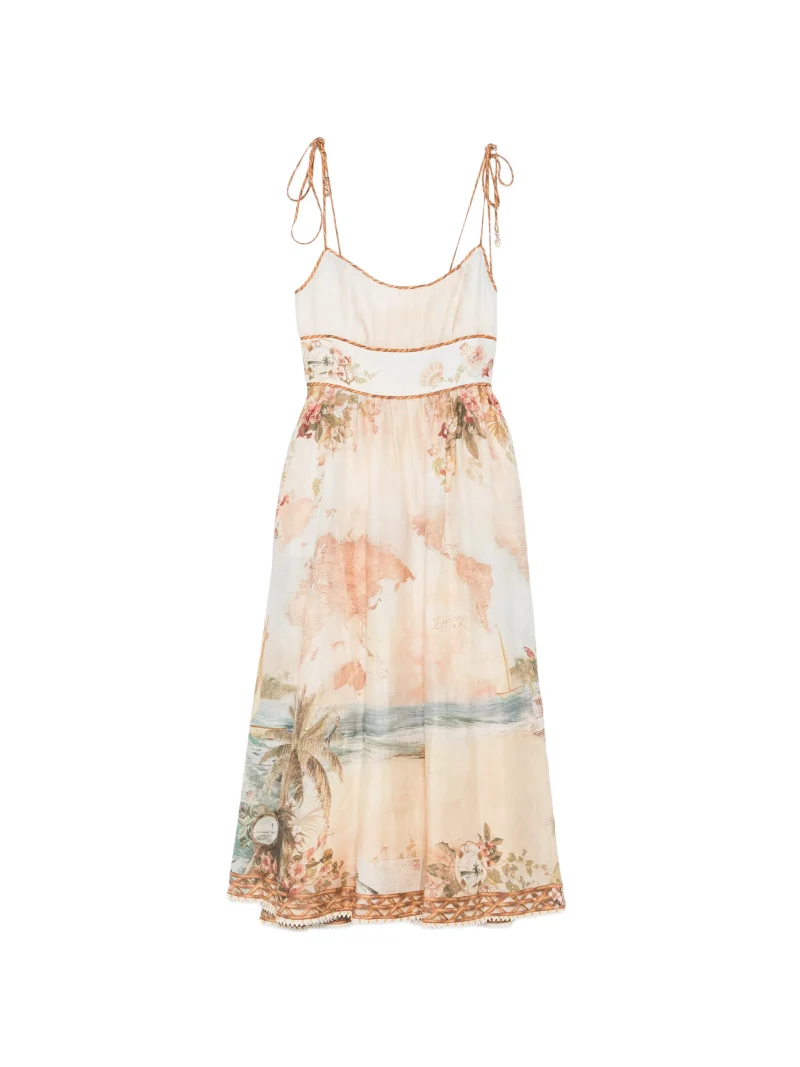 Rochie ZIMMERMANN map-print tie-strap multicolor