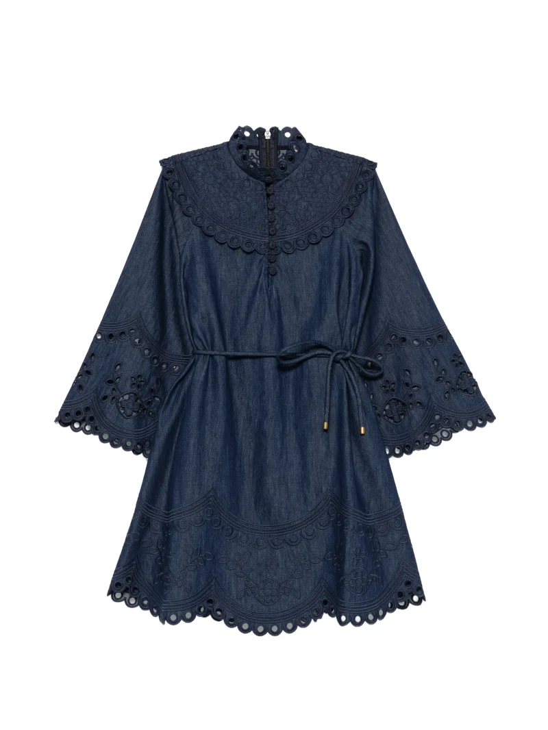 Rochie Zimmermann broderie-anglaise belted albastru
