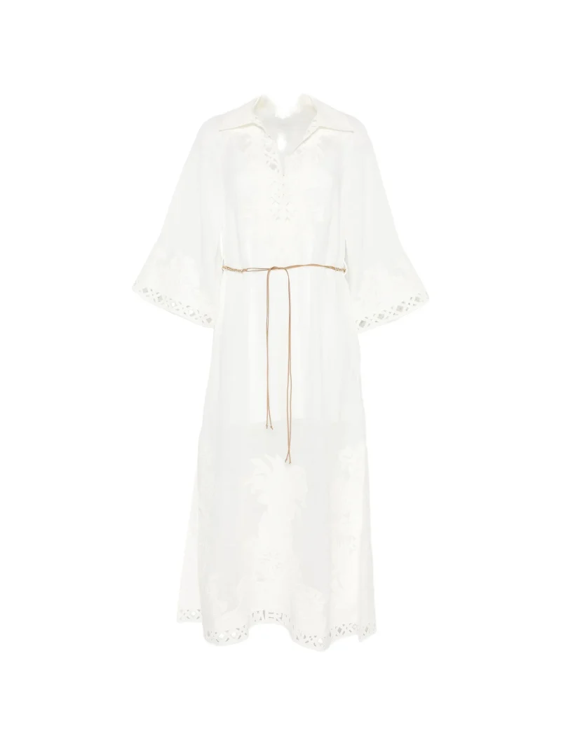 Rochie maxi ZIMMERMANN Indra embroidered lace-trim alb