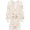 Rochie mini Camilla floral-print silk bej