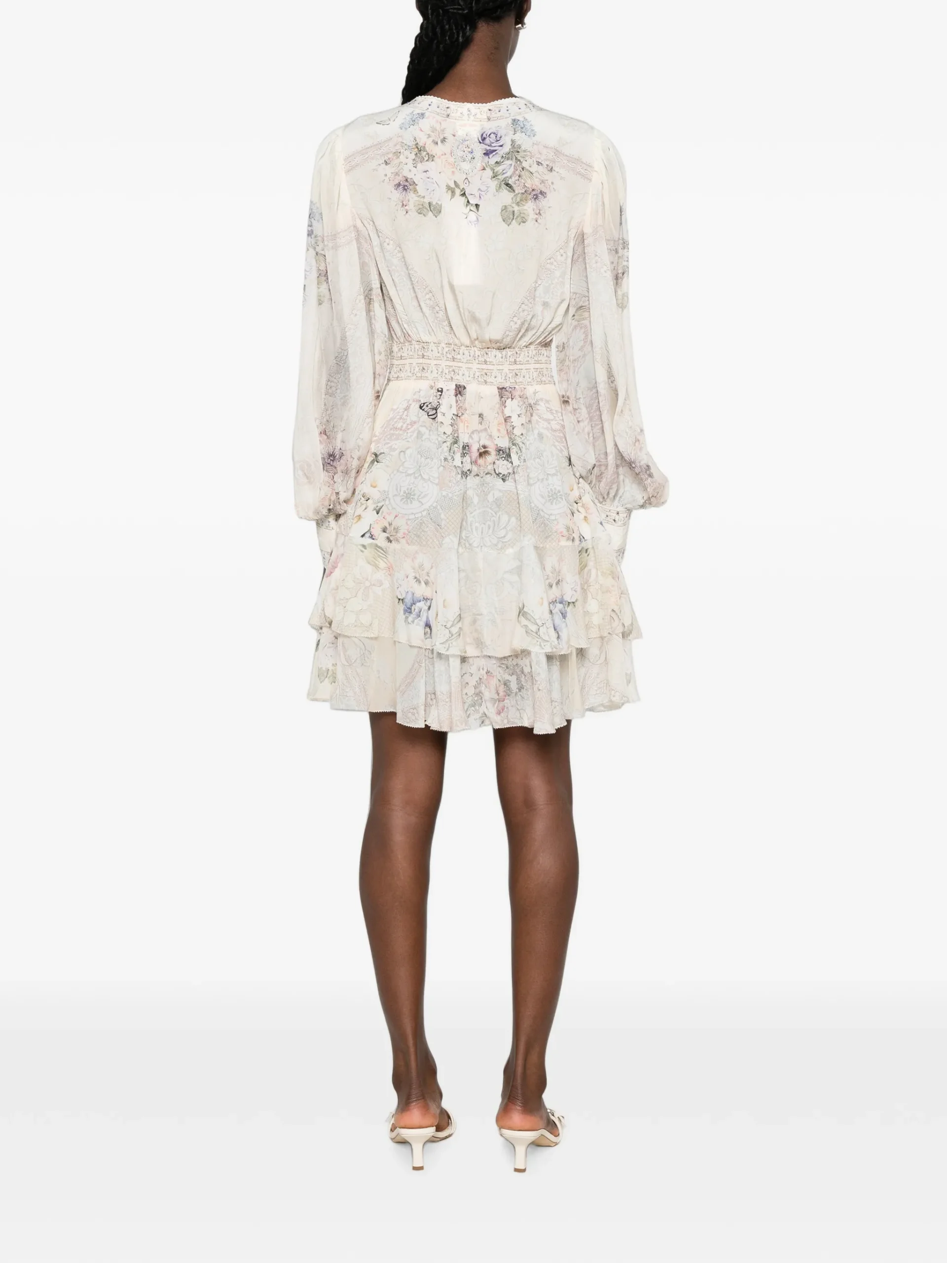 Rochie mini Camilla floral-print silk bej - imagine 4