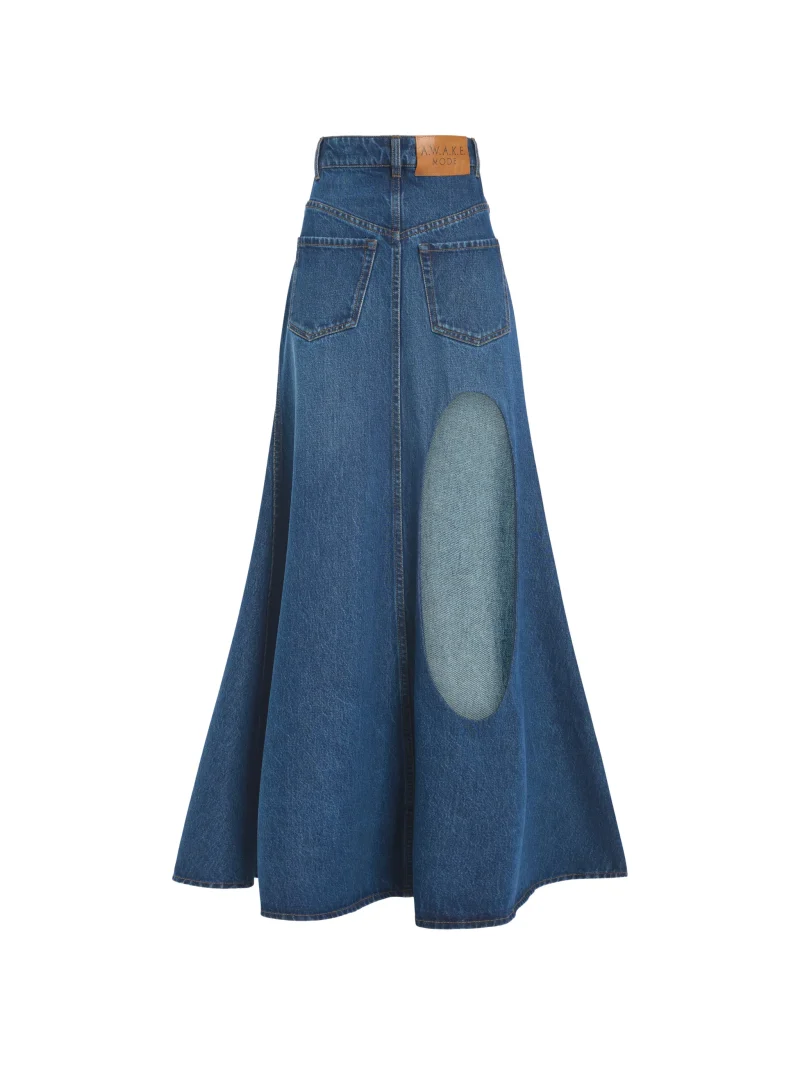 Fusta maxi A.W.A.K.E. Mode Flared Denim albastru