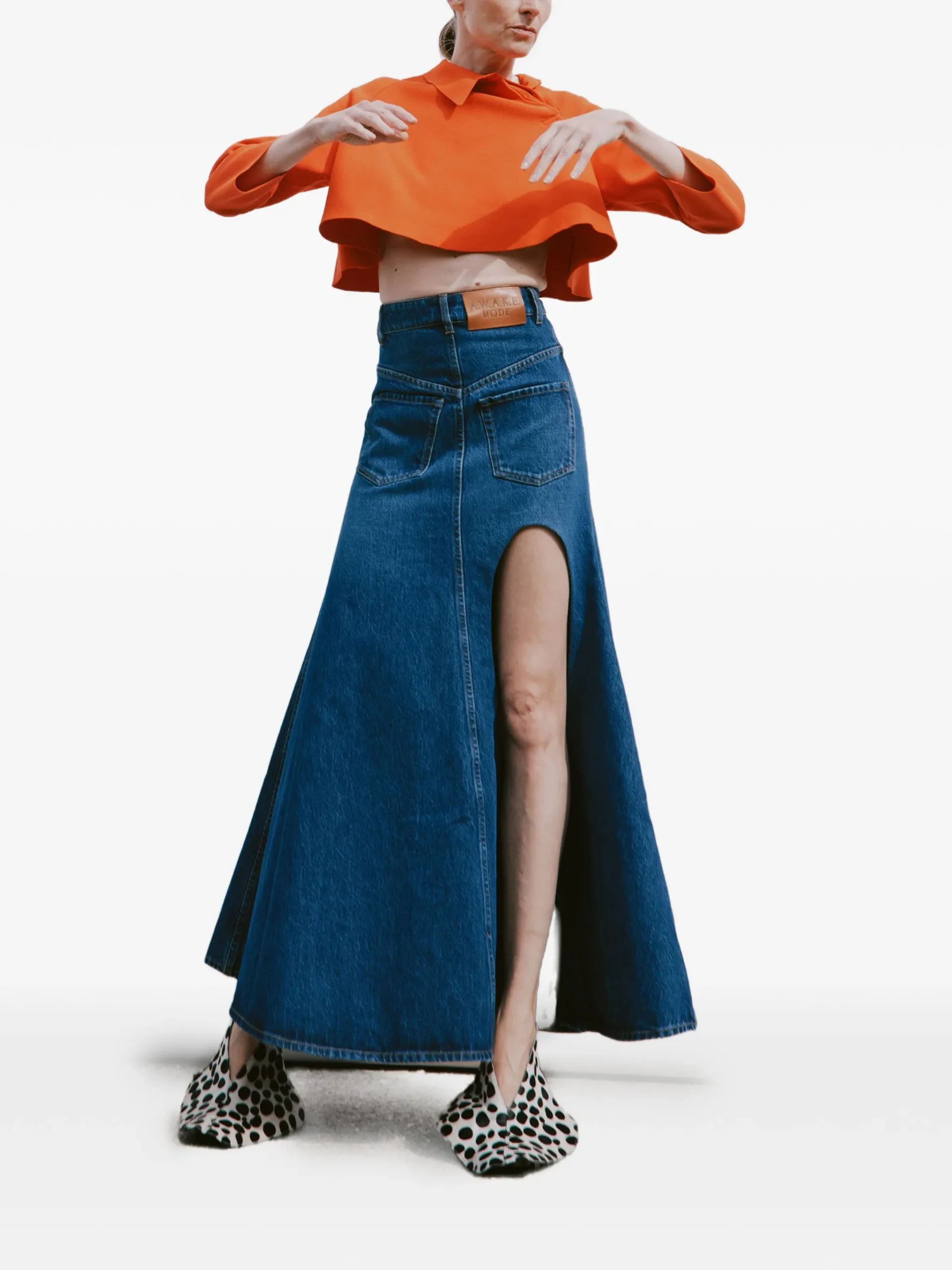 Fusta maxi A.W.A.K.E. Mode Flared Denim albastru - imagine 3