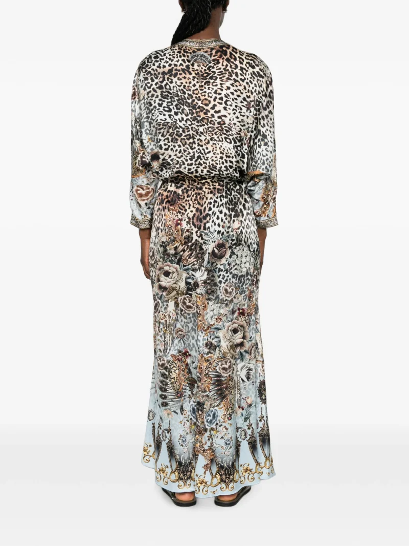 Alternative view of Rochie maxi Camilla Twist-Front Leopard-Print V-neck bej
