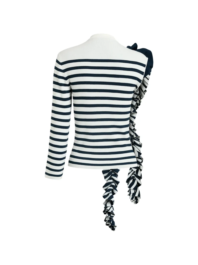 Alternative view of Top A.W.A.K.E. Mode Ruffled-Detail Striped-Pattern bleumarin