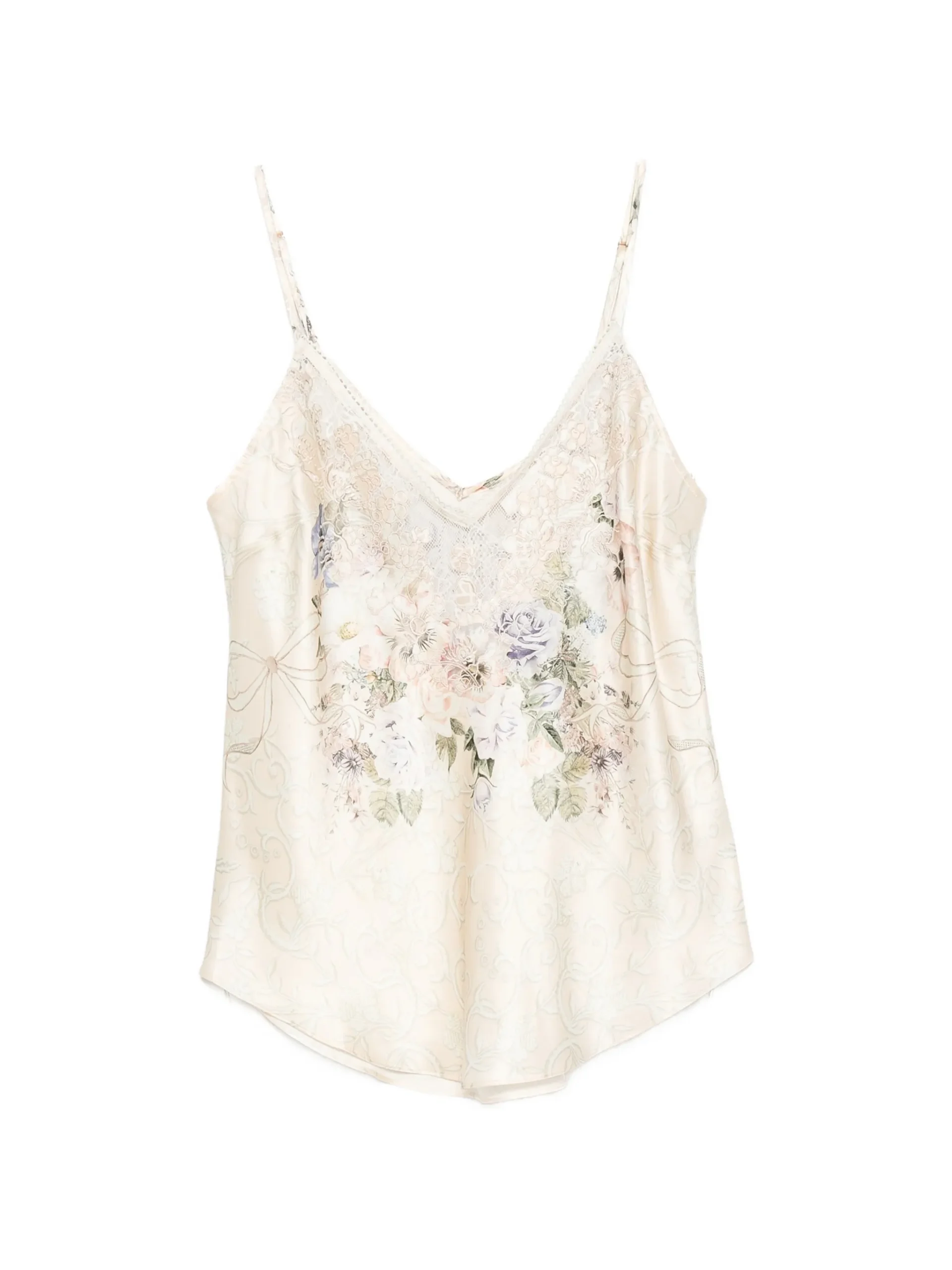 Top Camilla floral-print lace-trim tank bej