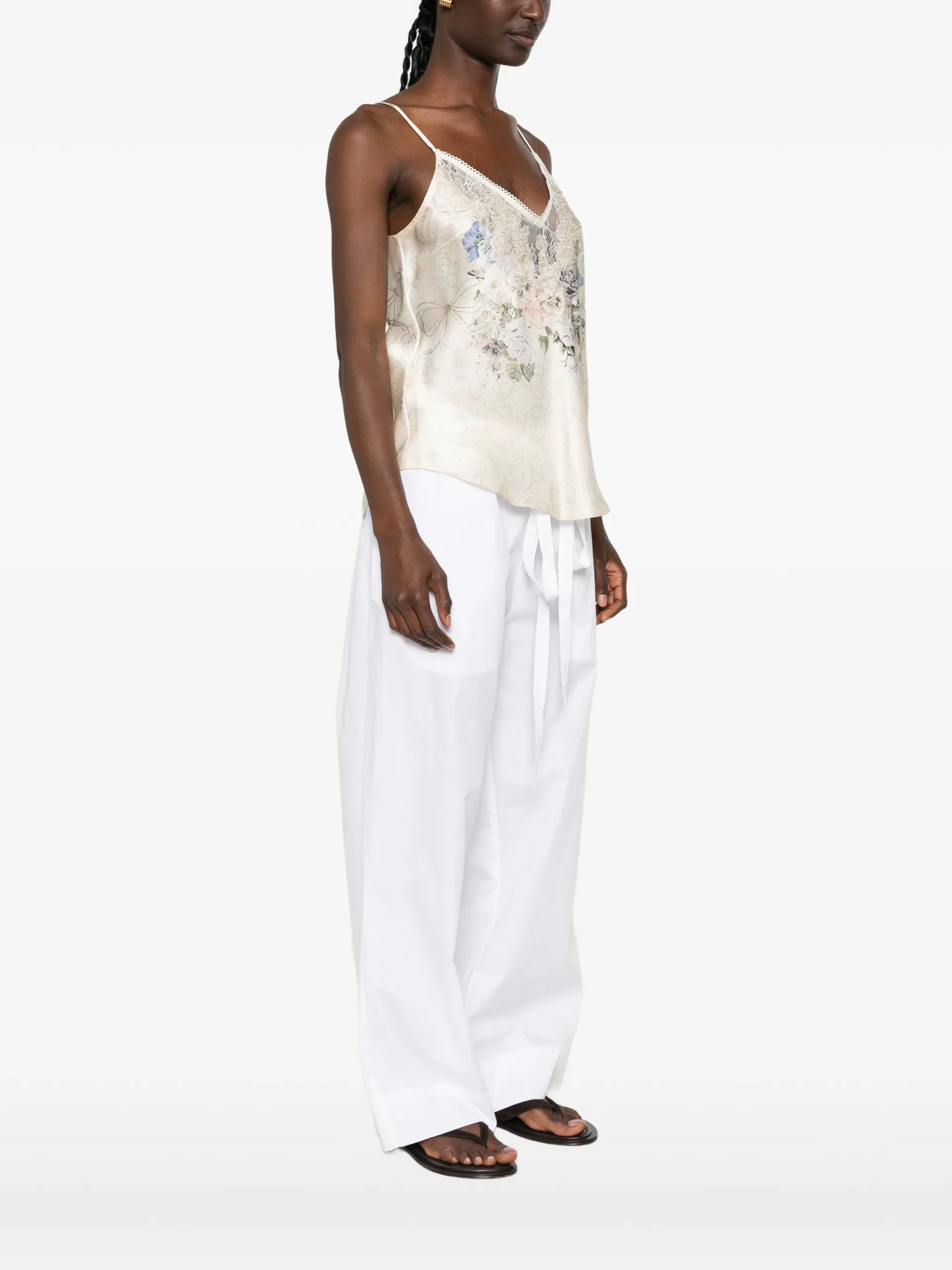 Top Camilla floral-print lace-trim tank bej - imagine 5