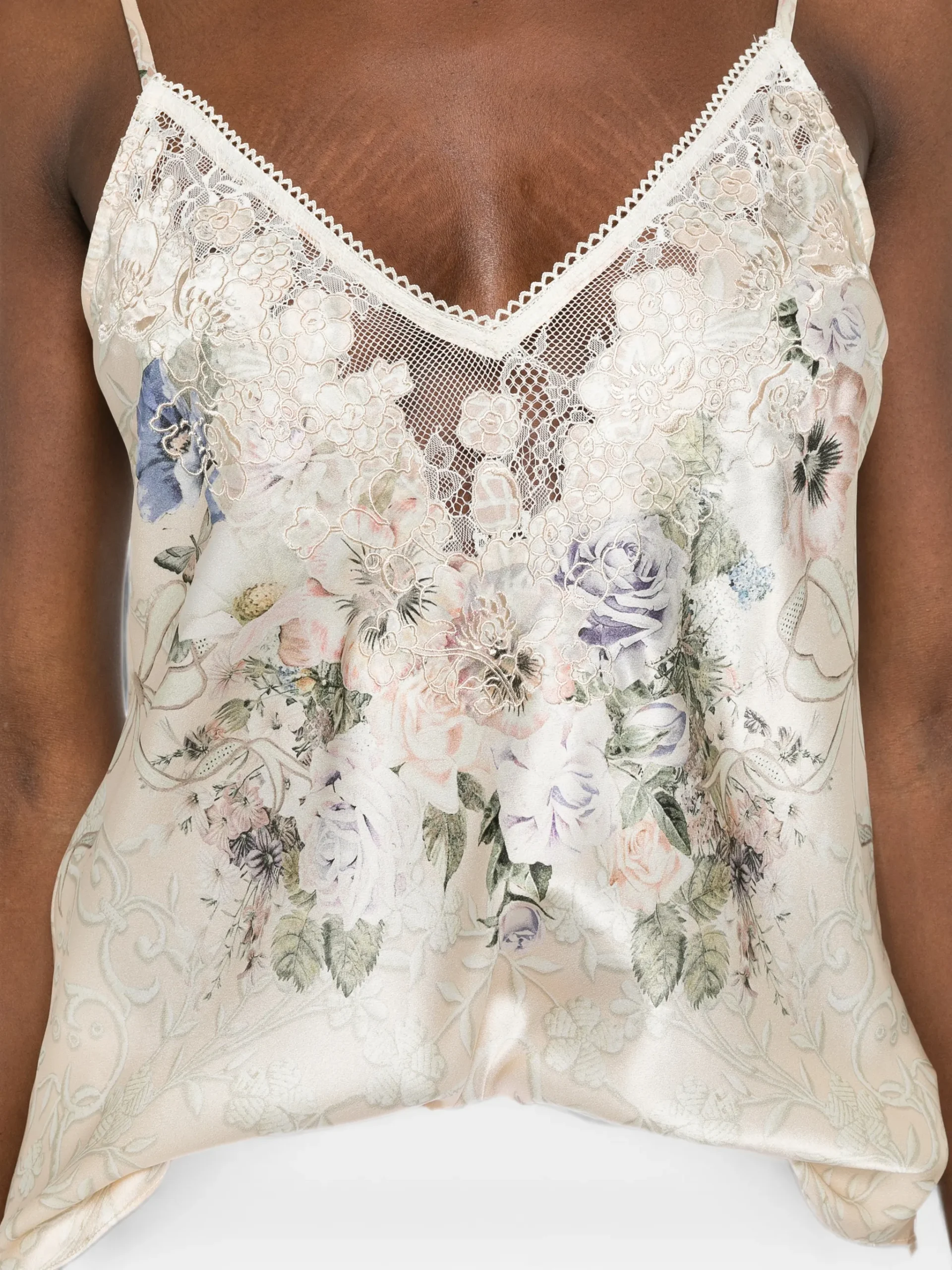 Top Camilla floral-print lace-trim tank bej - imagine 3