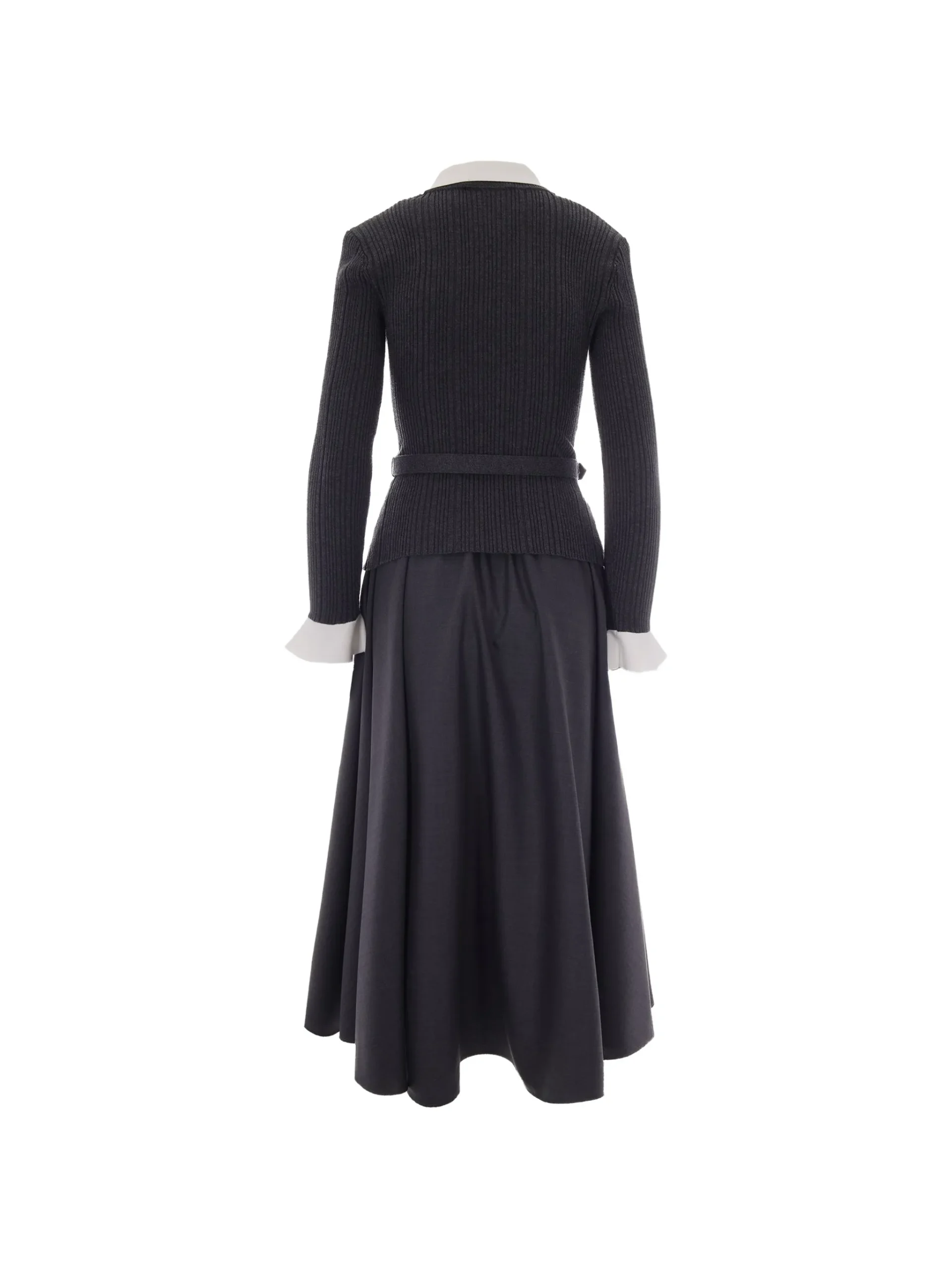 Rochie midi Self-Portrait belted ribbed-knit negru - imagine 2