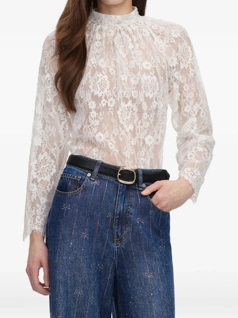 Bluza Self-Portrait Lace Scalloped-Hem alb