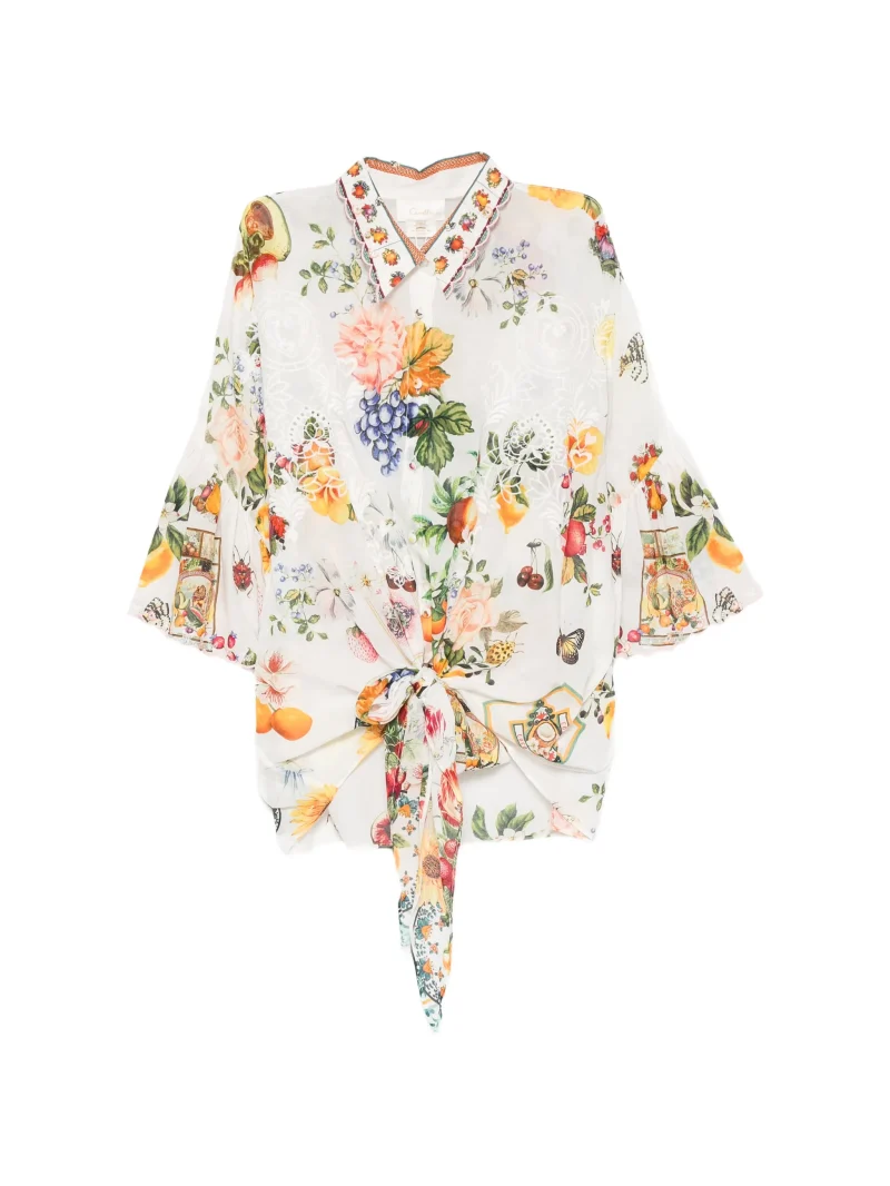 Camasa Camilla Fruit-Print Ruffled alb