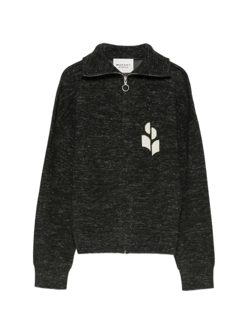 Cardigan Marant Etoile Koxy Logo-Intarsia Zip-Up gri